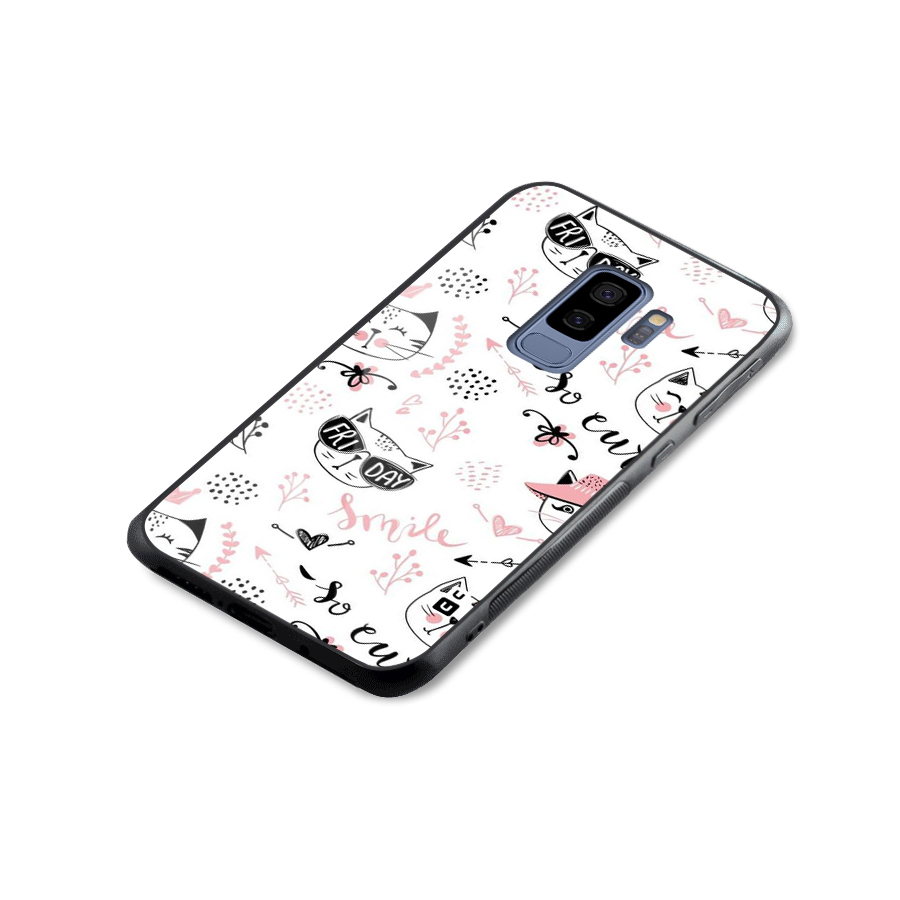 Cute Cat Swag Glass Back Case for Galaxy S9 Plus