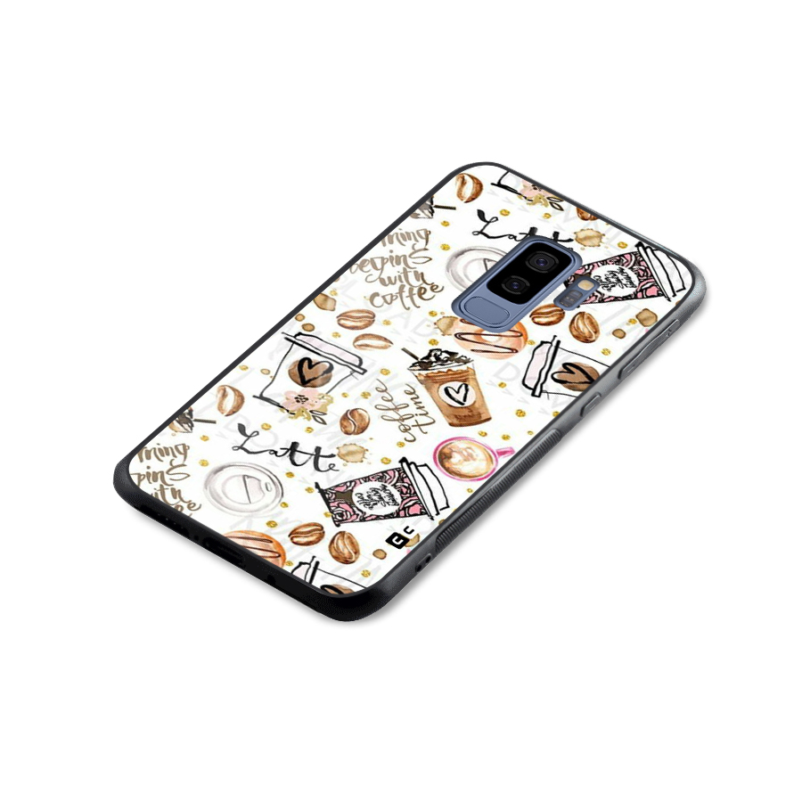 Cute Coffee Pattern Glass Back Case for Galaxy S9 Plus