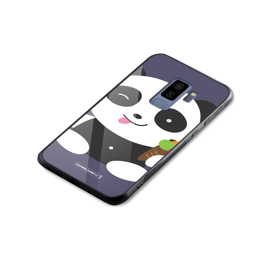 Cute Panda Blue Glass Back Case for Galaxy S9 Plus