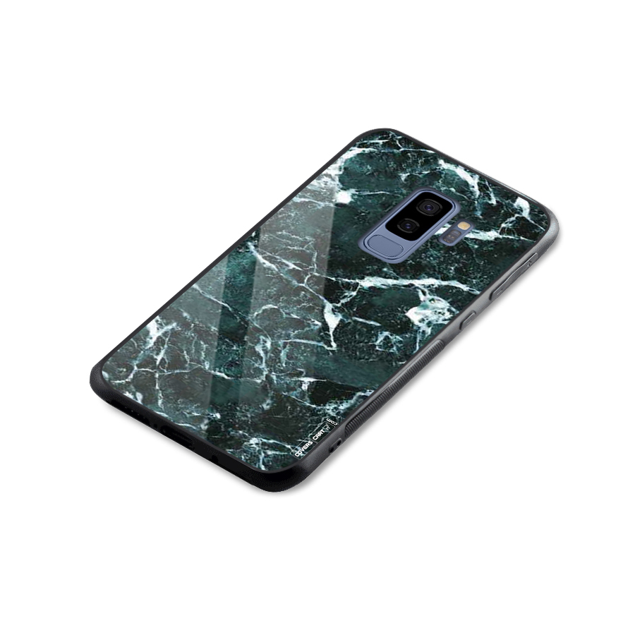 Dark Green Marble Glass Back Case for Galaxy S9 Plus