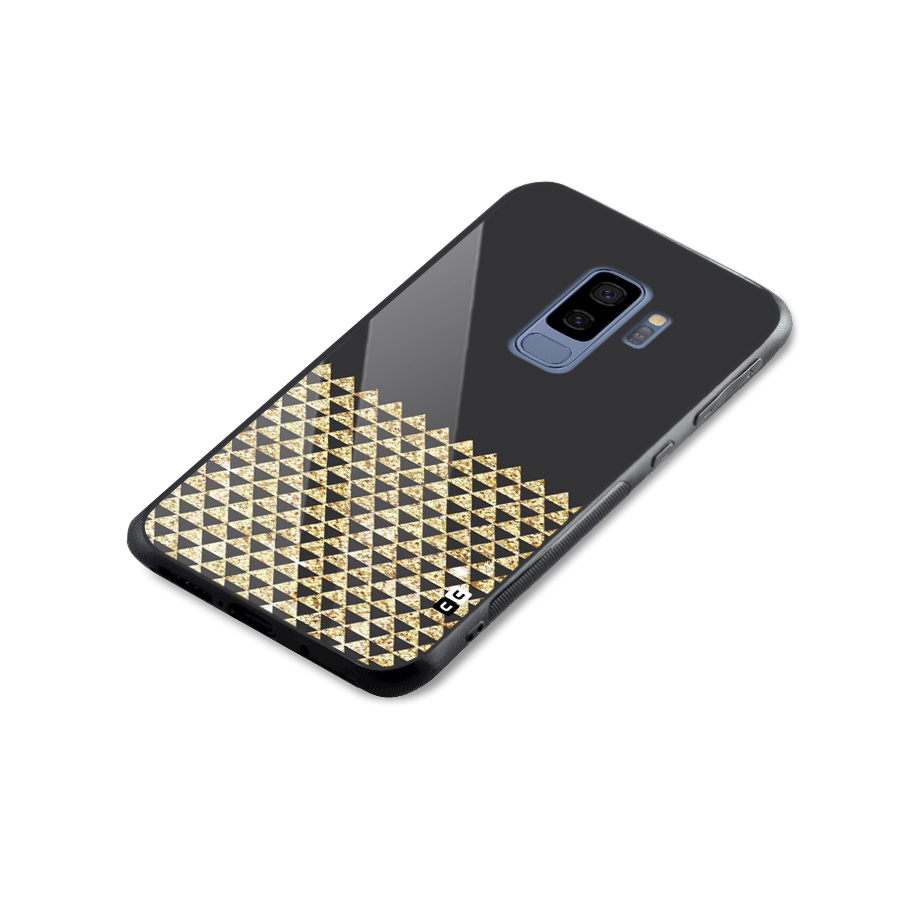 Dark Grey Golden Triangles Glass Back Case for Galaxy S9 Plus