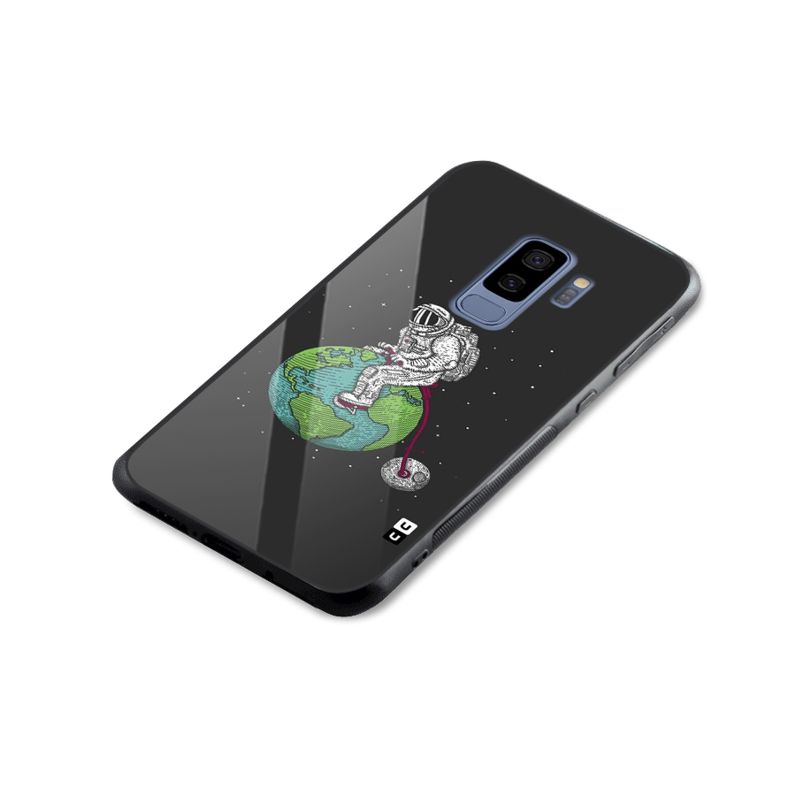 Earth Space Doodle Glass Back Case for Galaxy S9 Plus