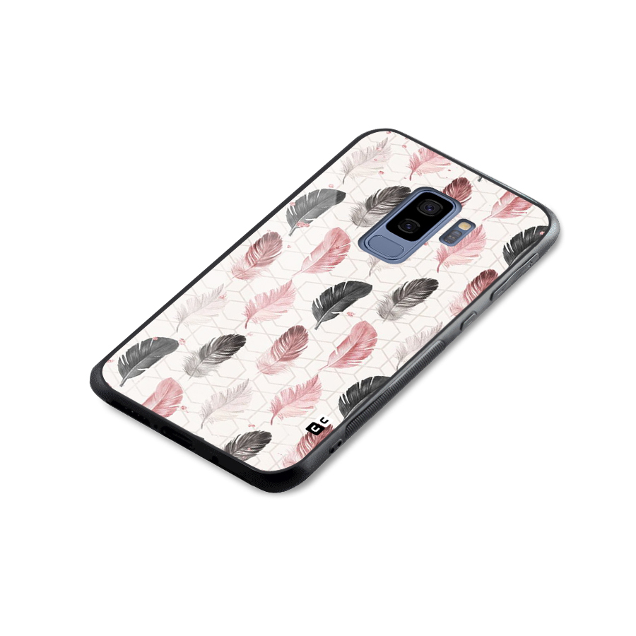 Feather Line Pattern Glass Back Case for Galaxy S9 Plus