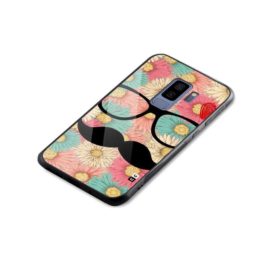 Floral Moustache Glass Back Case for Galaxy S9 Plus