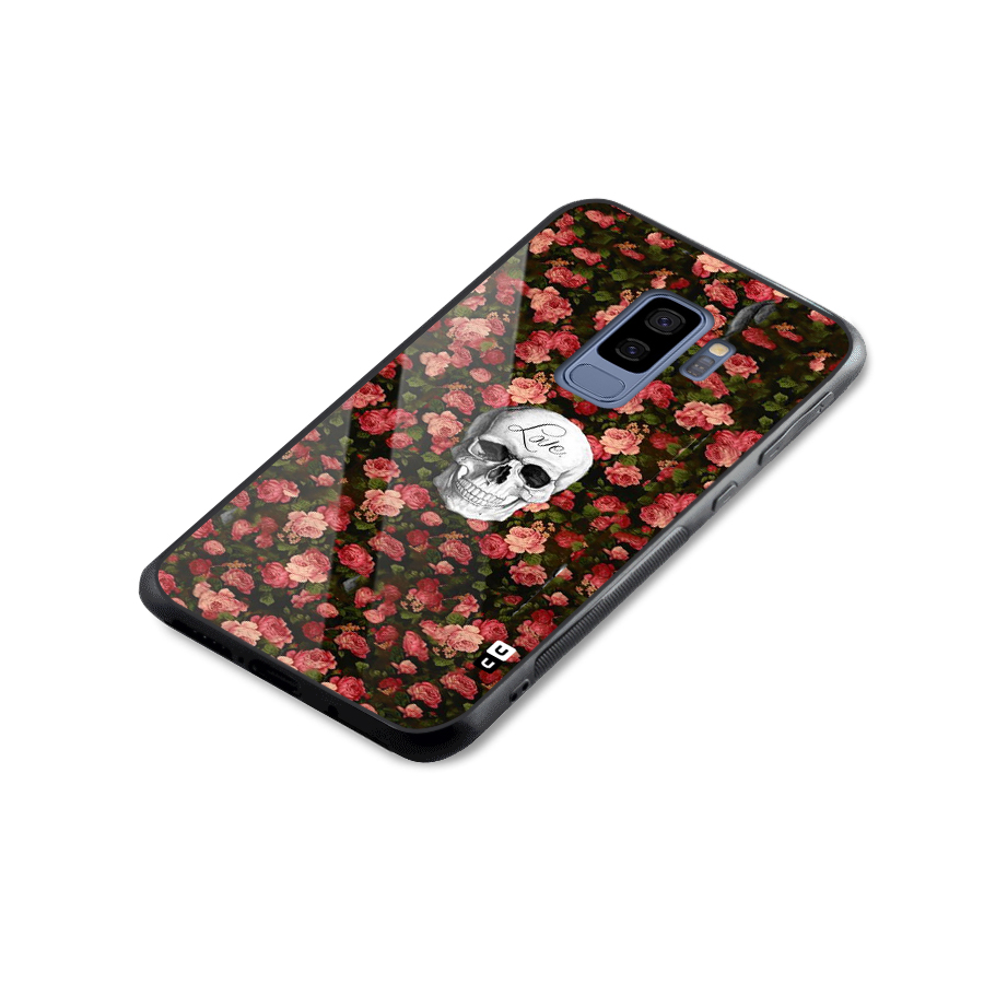 Floral Skull Love Glass Back Case for Galaxy S9 Plus