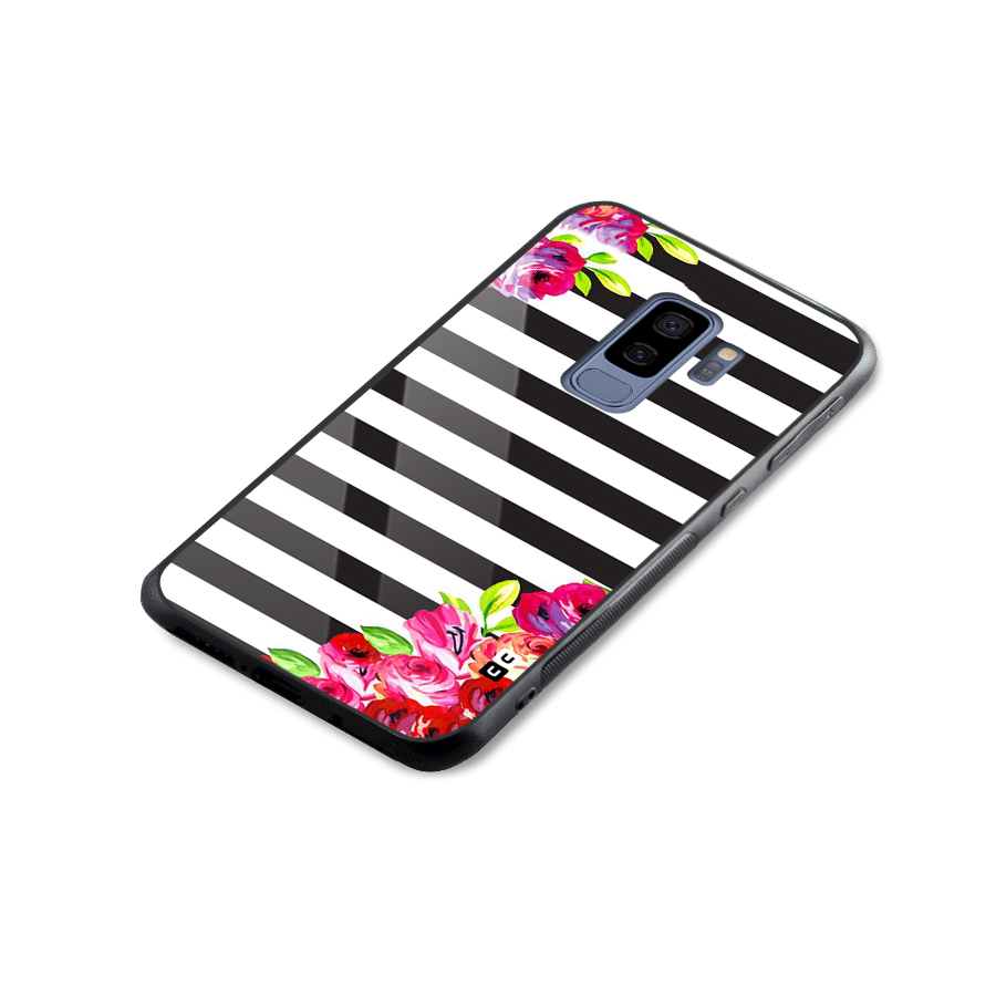Floral Stripes Glass Back Case for Galaxy S9 Plus