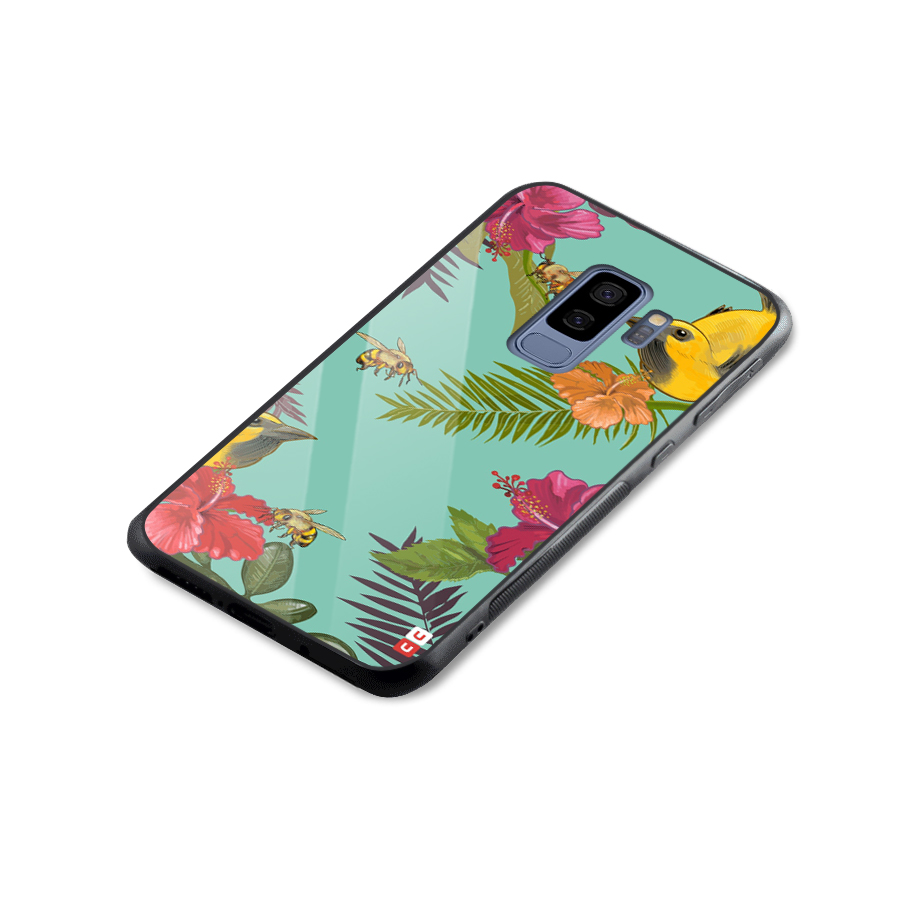 Flower Bird and Bee Glass Back Case for Galaxy S9 Plus