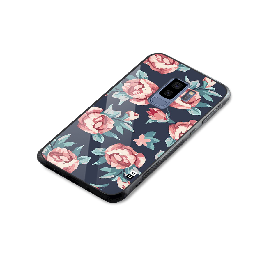 Flowers Painting Glass Back Case for Galaxy S9 Plus