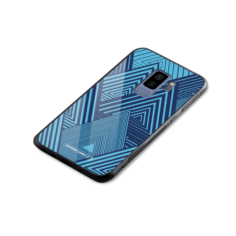 Geometric Blue Print Glass Back Case for Galaxy S9 Plus
