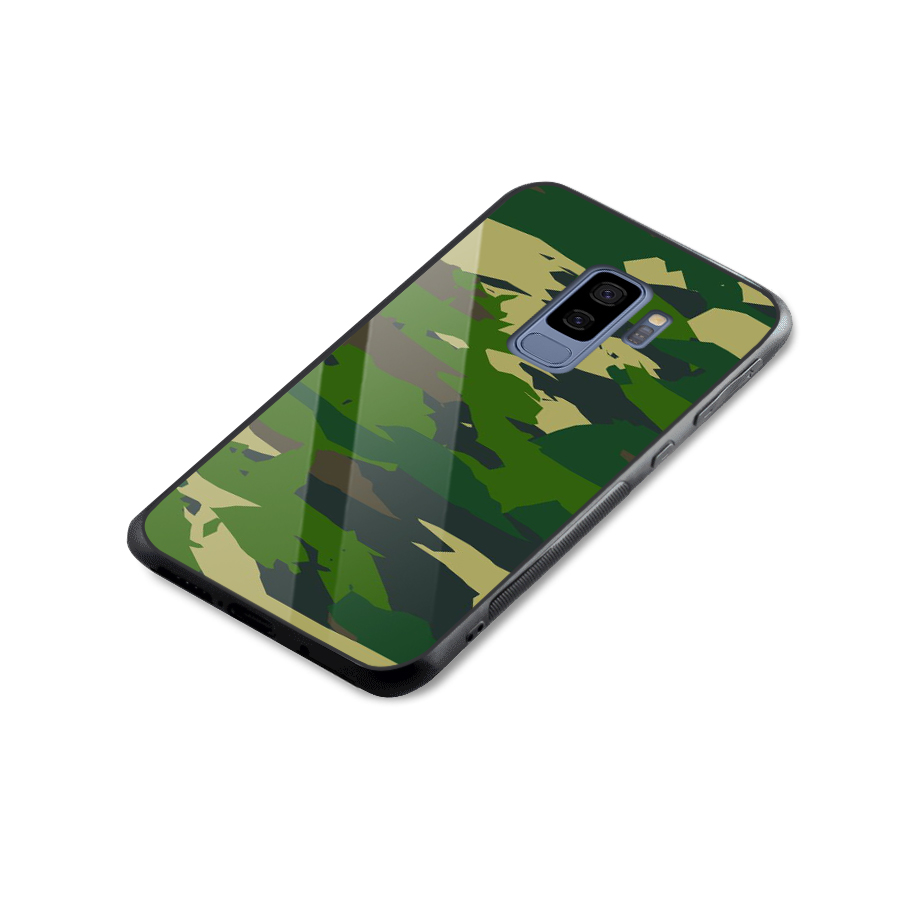 Green Camouflage Army Glass Back Case for Galaxy S9 Plus