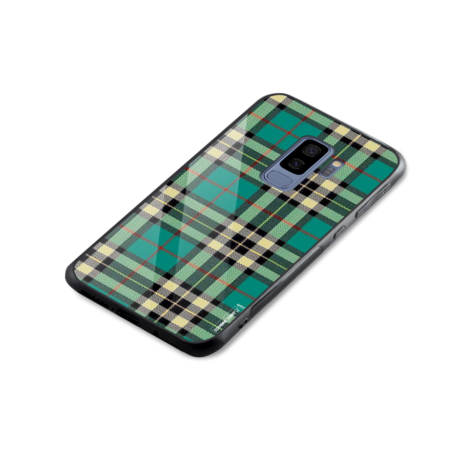 Green Check Glass Back Case for Galaxy S9 Plus