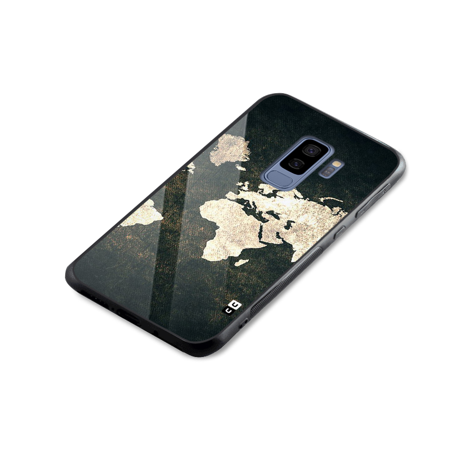 Green Gold Map Design Glass Back Case for Galaxy S9 Plus