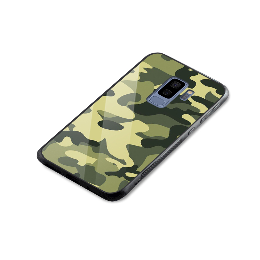 Green Military Pattern Glass Back Case for Galaxy S9 Plus