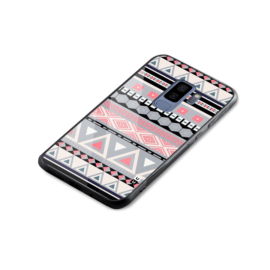 Grey Pink Pattern Glass Back Case for Galaxy S9 Plus