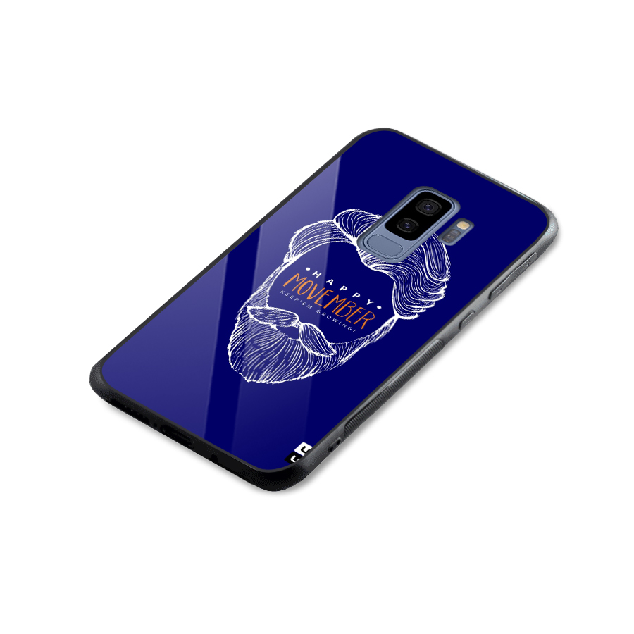 Happy Movember Blue Glass Back Case for Galaxy S9 Plus