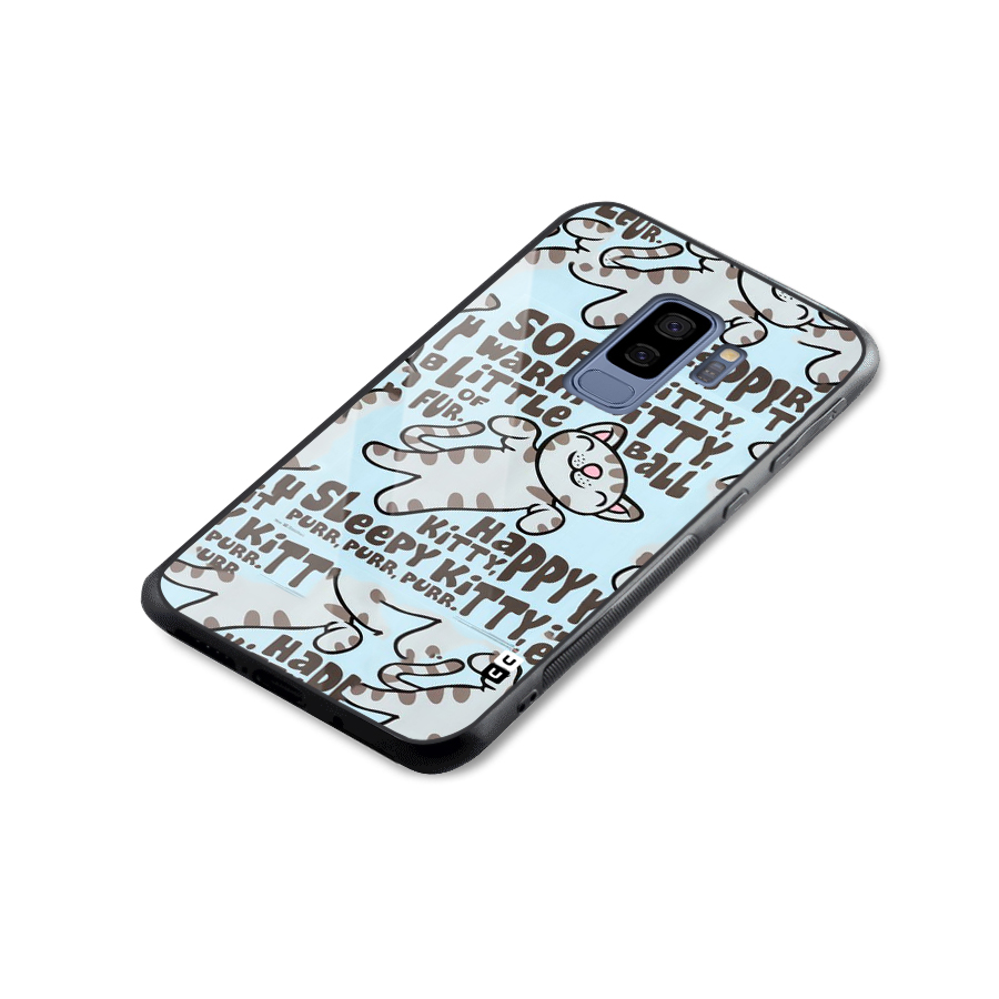 Kitty Pattern Glass Back Case for Galaxy S9 Plus