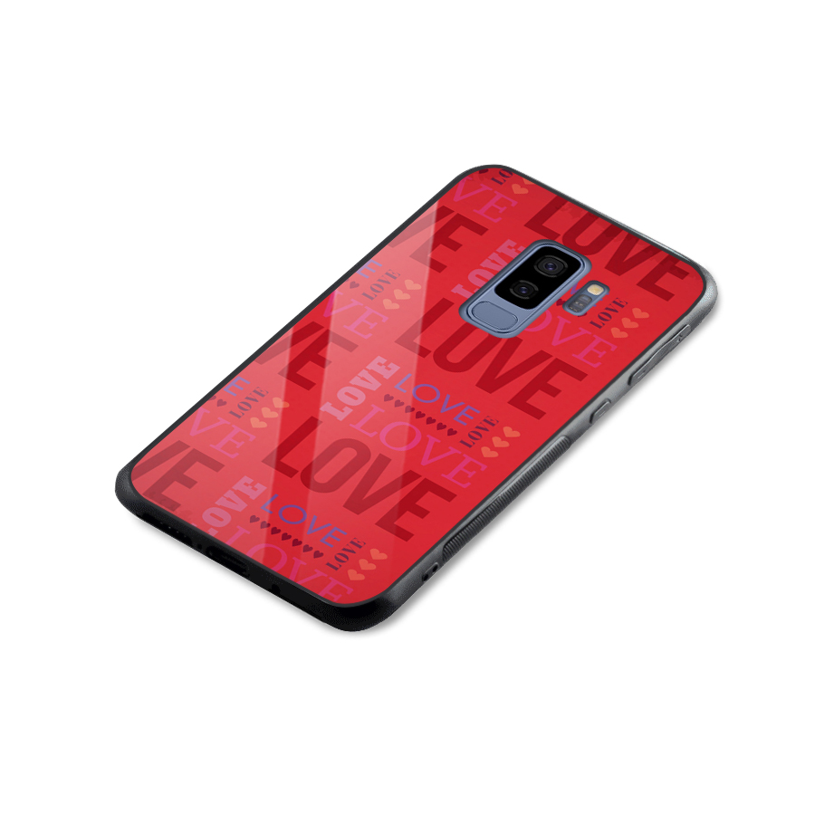 Love Pattern Glass Back Case for Galaxy S9 Plus