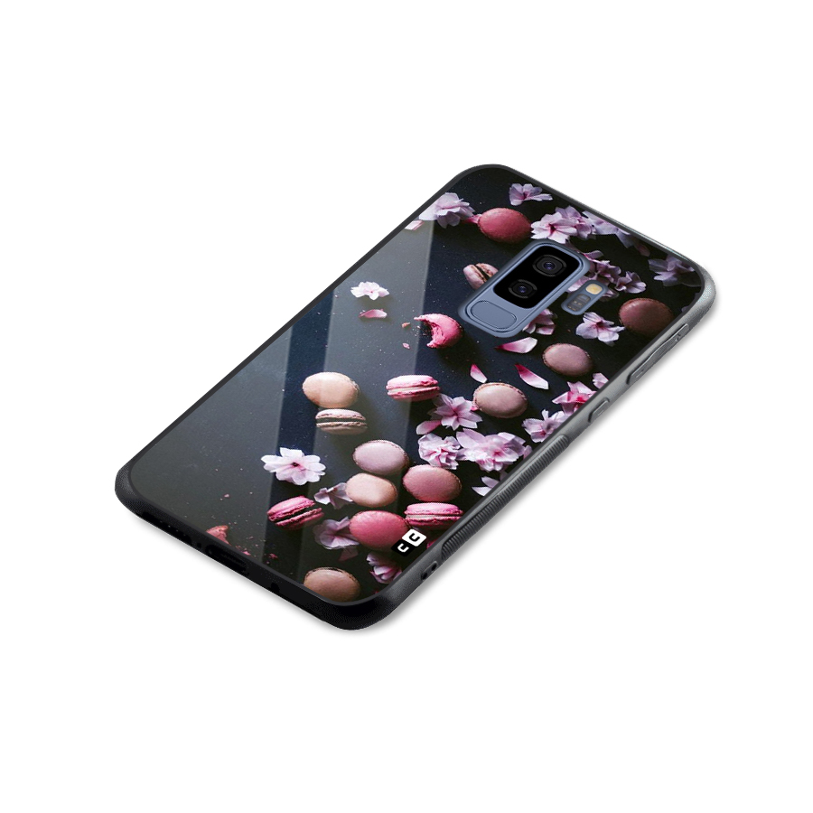 Macaroons And Cheery Blossoms Glass Back Case for Galaxy S9 Plus