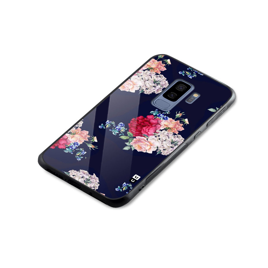 Magenta Peach Floral Glass Back Case for Galaxy S9 Plus