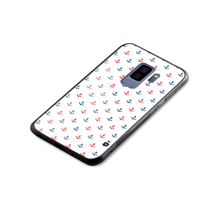 Minimal Anchor Pattern Glass Back Case for Galaxy S9 Plus