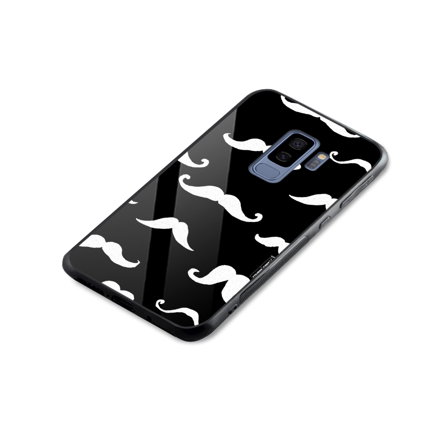 Moustache Pattern (White) Glass Back Case for Galaxy S9 Plus