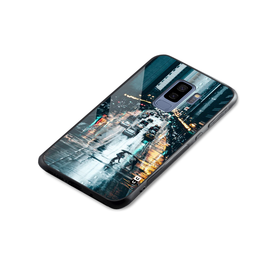 NY Streets Rainy Glass Back Case for Galaxy S9 Plus