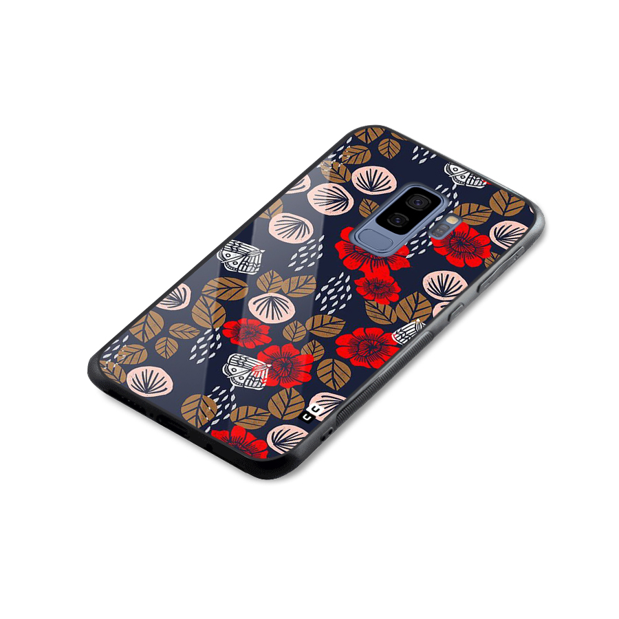 Orange Flora Glass Back Case for Galaxy S9 Plus