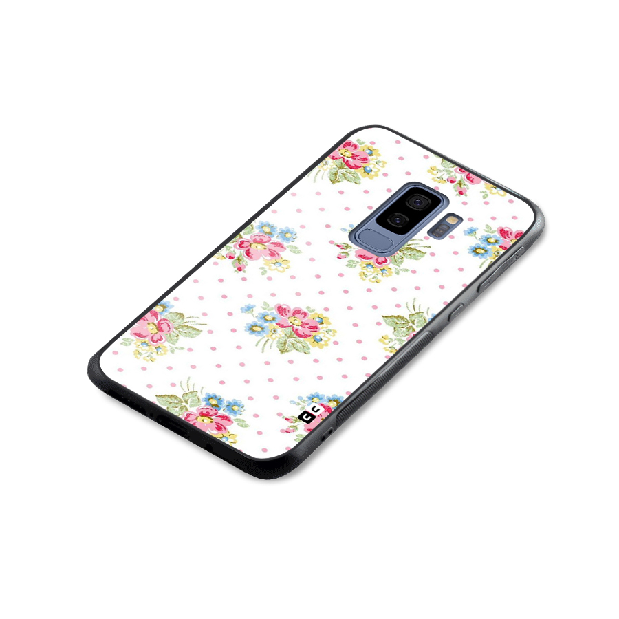 Painted Polka Floral Glass Back Case for Galaxy S9 Plus