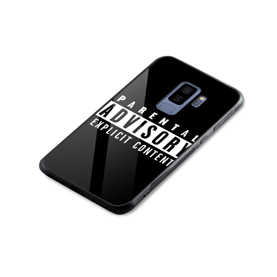 Parental Advisory Label Glass Back Case for Galaxy S9 Plus