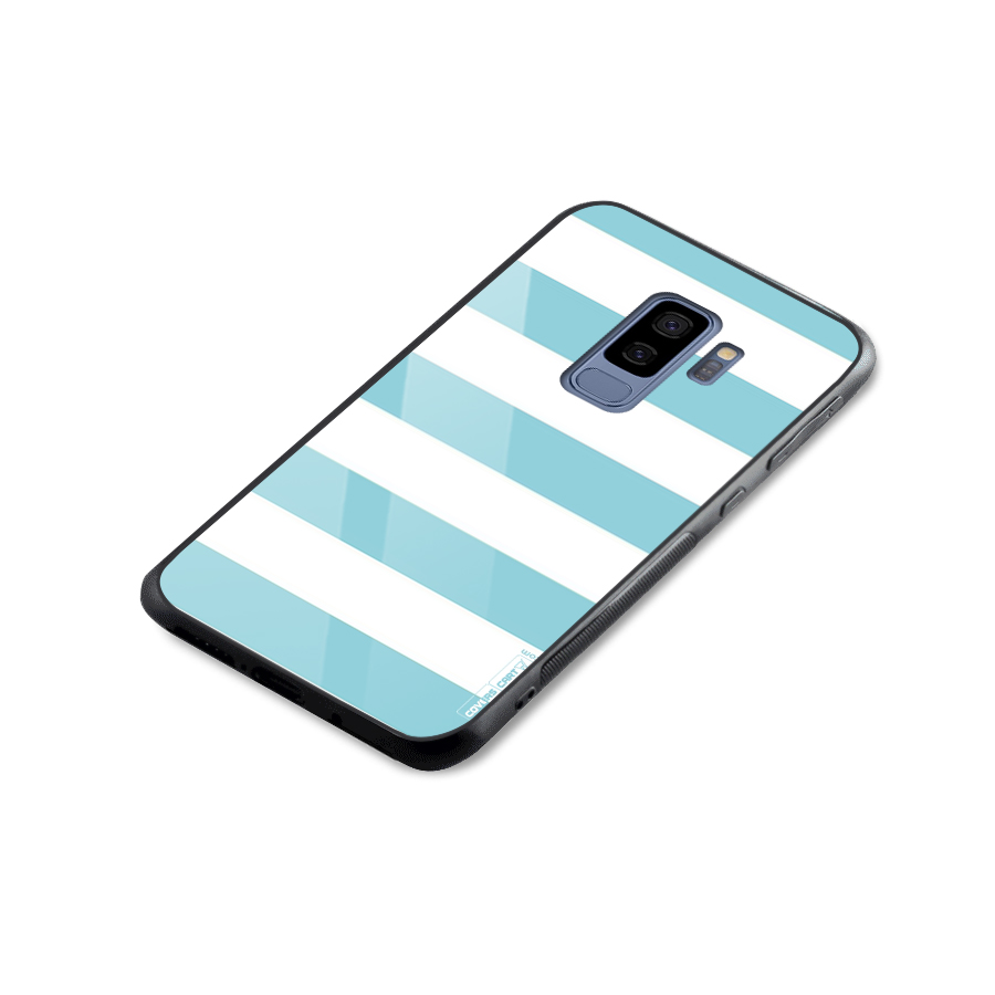 Pastel Blue White Stripes Glass Back Case for Galaxy S9 Plus