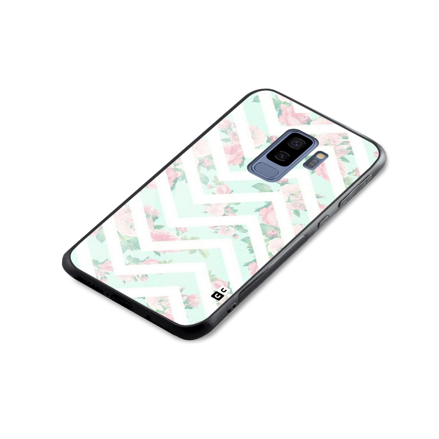 Pastel Floral Zig Zag Glass Back Case for Galaxy S9 Plus