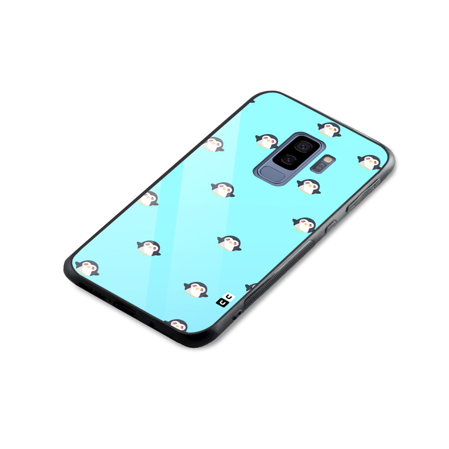 Penguins Pattern Print Glass Back Case for Galaxy S9 Plus