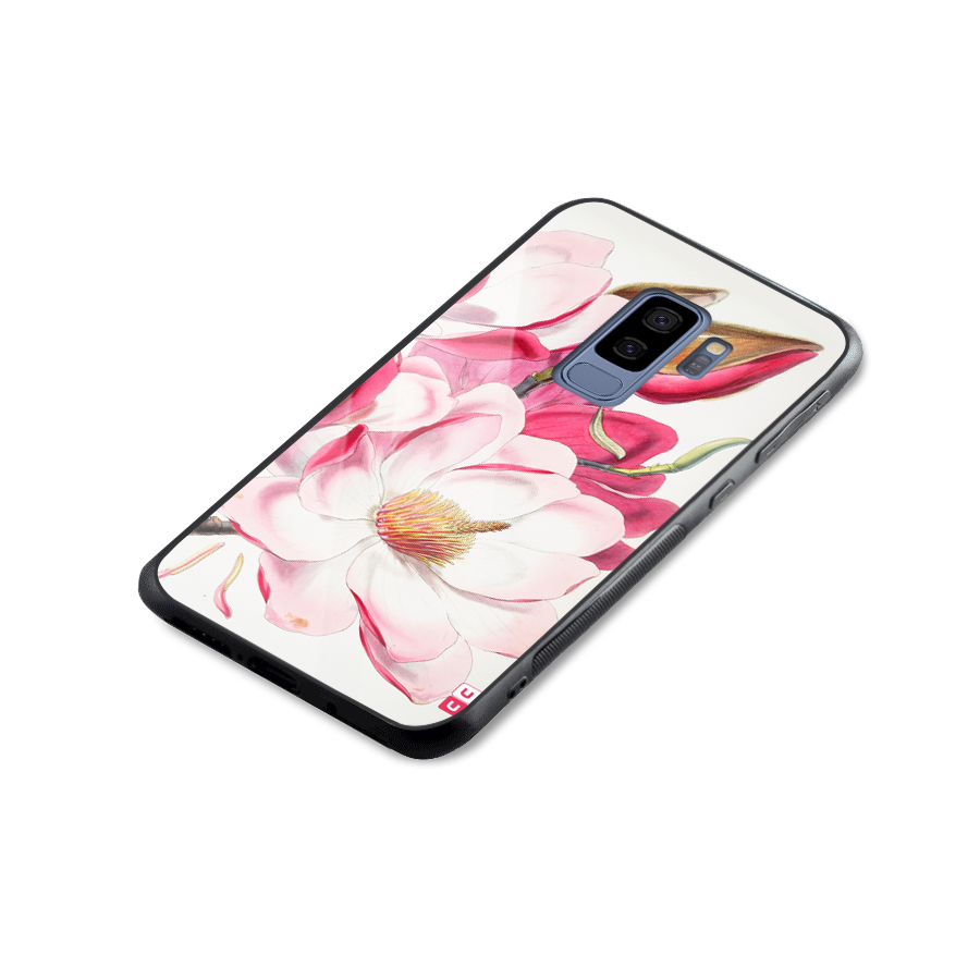 Pink Beautiful Flower Glass Back Case for Galaxy S9 Plus