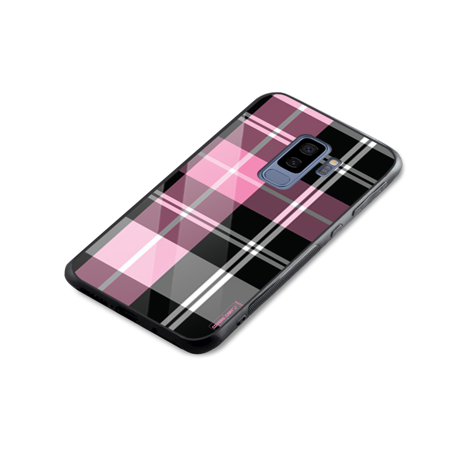 Pink Black Check Glass Back Case for Galaxy S9 Plus