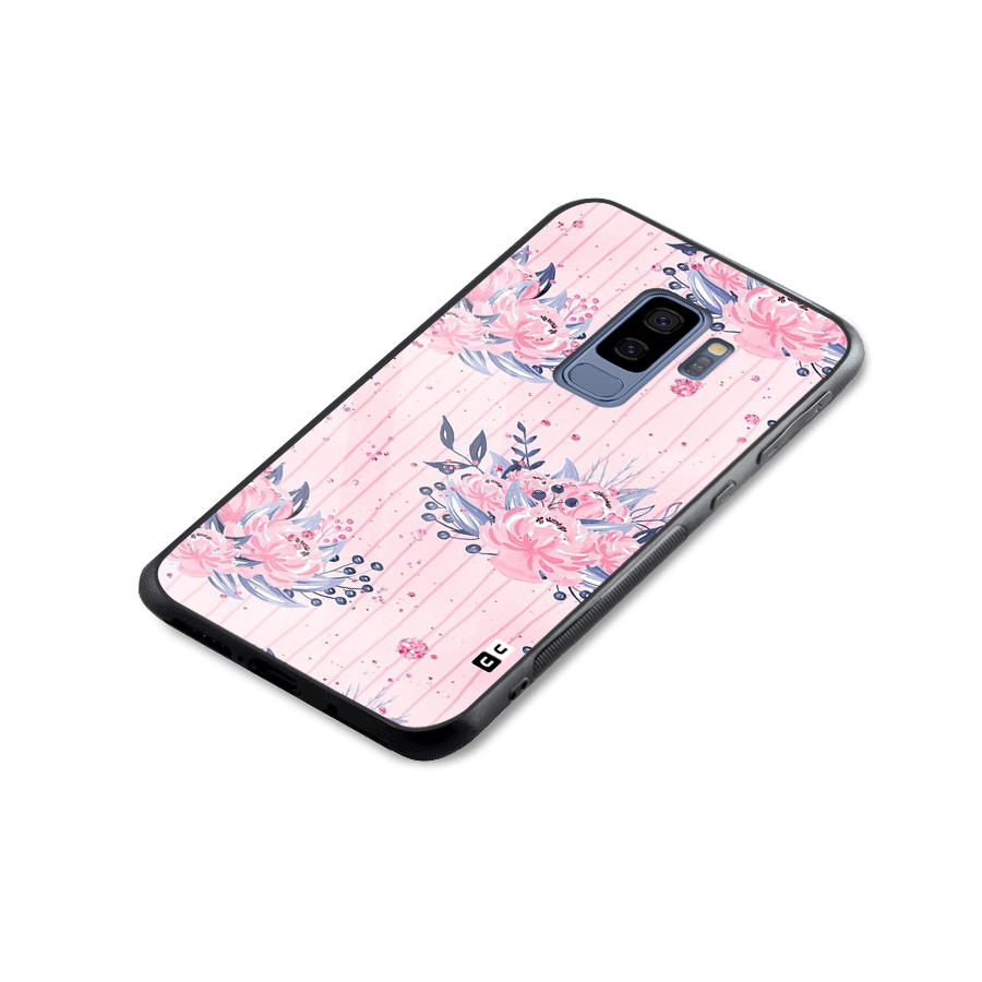 Pink Floral and Stripes Glass Back Case for Galaxy S9 Plus
