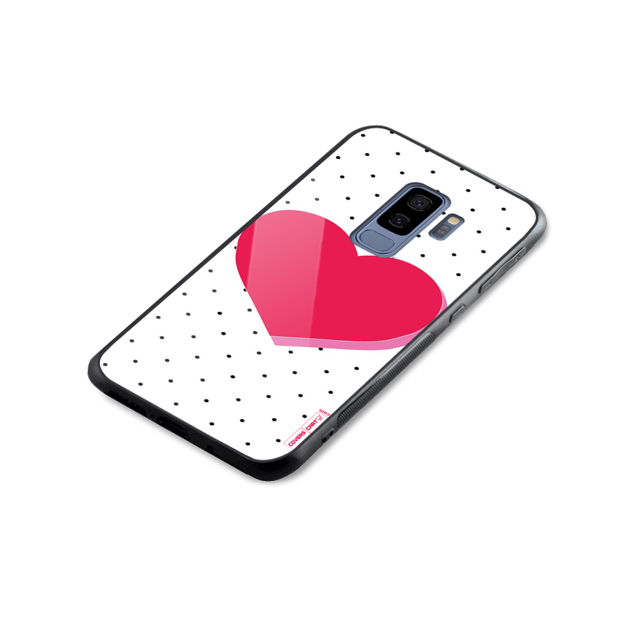 Pink Polka Heart Glass Back Case for Galaxy S9 Plus