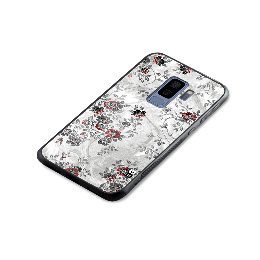 Pleasing Grey Floral Glass Back Case for Galaxy S9 Plus