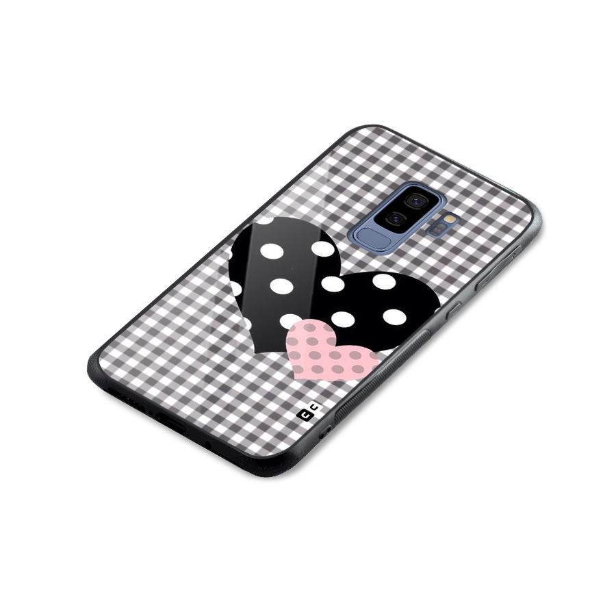 Polka Check Hearts Glass Back Case for Galaxy S9 Plus