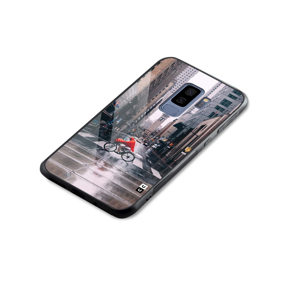 Red Bicycle Street Glass Back Case for Galaxy S9 Plus