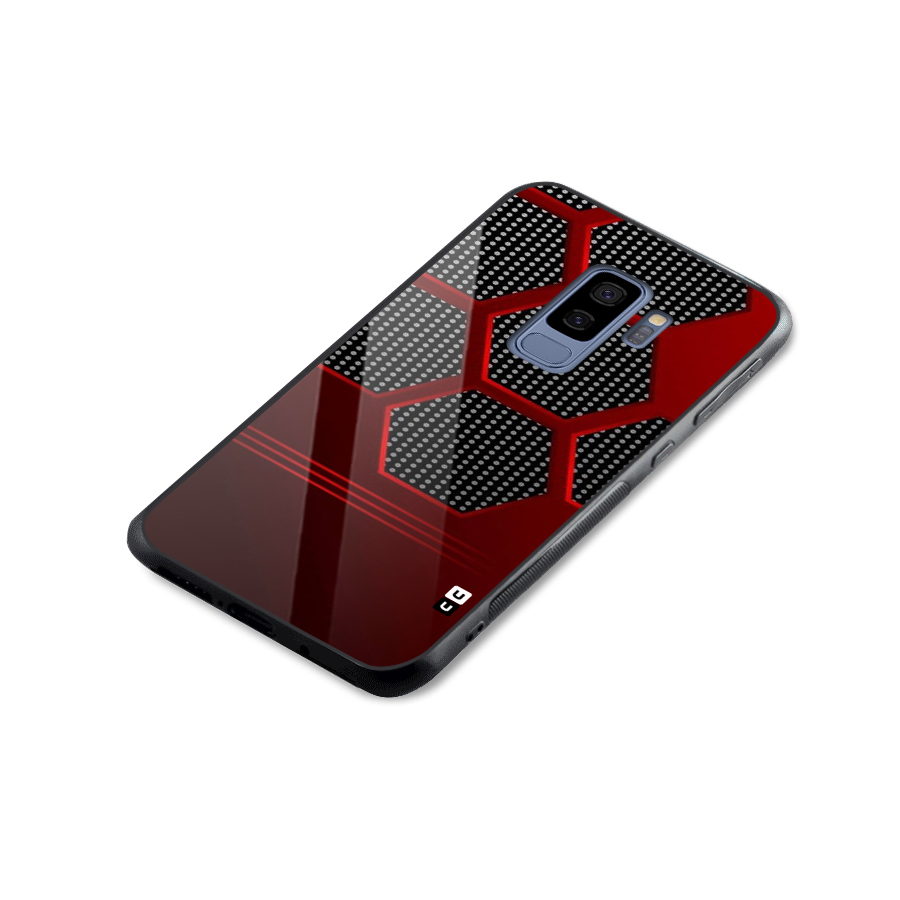 Red Black Hexagons Glass Back Case for Galaxy S9 Plus