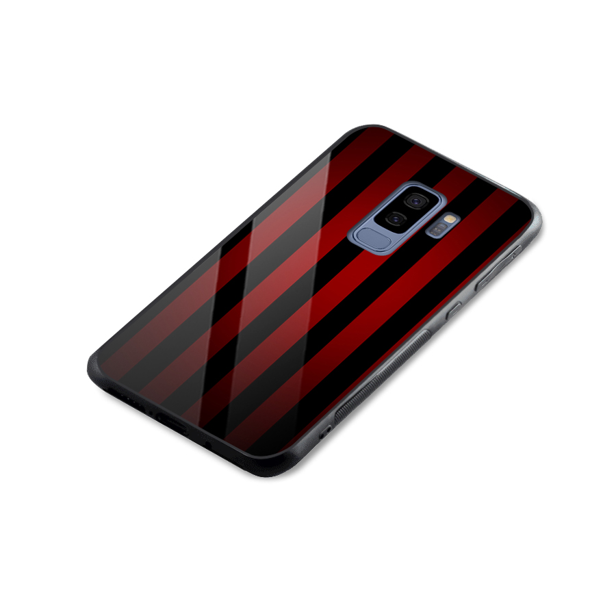 Red Black Stripes Glass Back Case for Galaxy S9 Plus