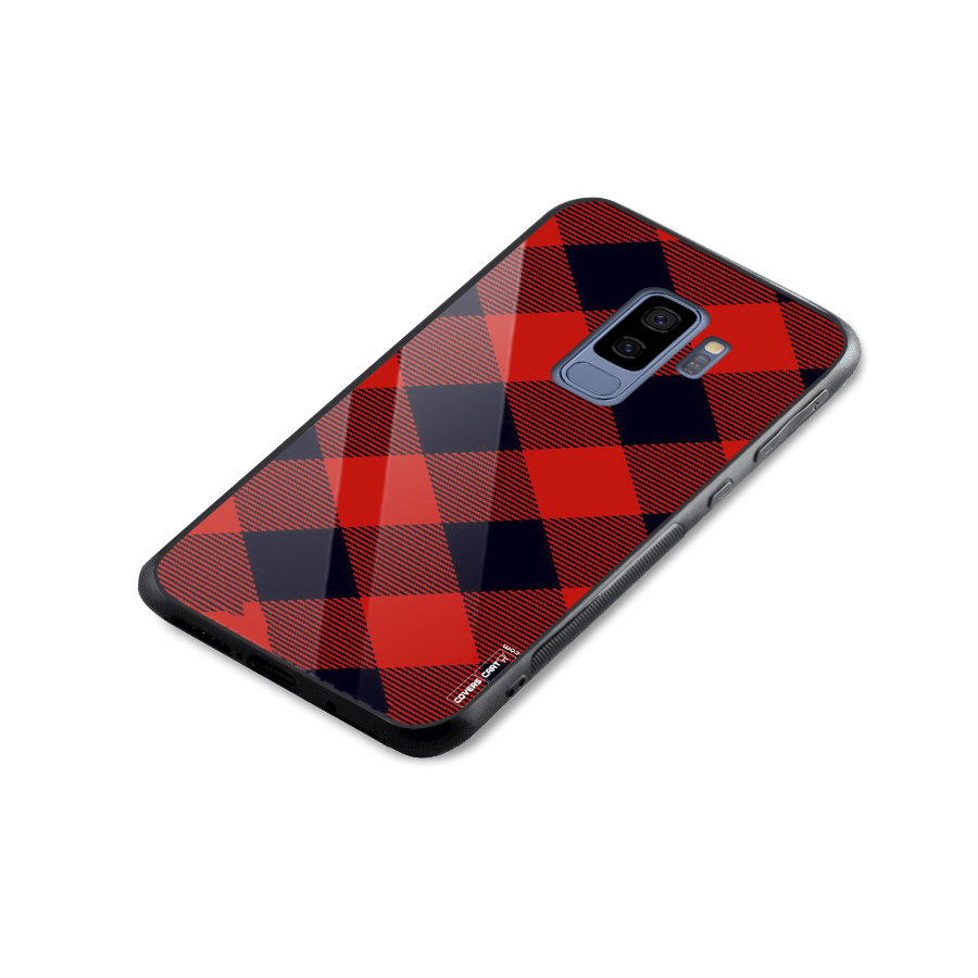 Red Diagonal Check Glass Back Case for Galaxy S9 Plus
