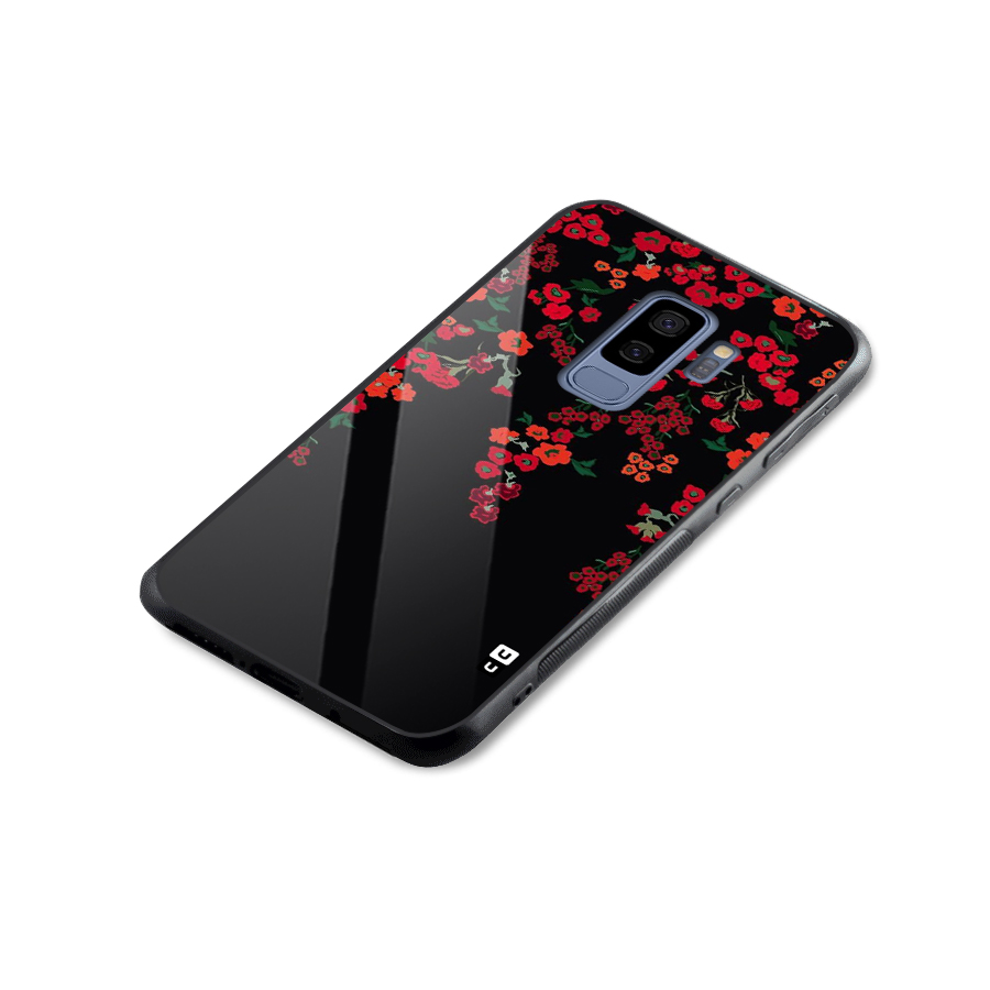 Red Floral Pattern Glass Back Case for Galaxy S9 Plus
