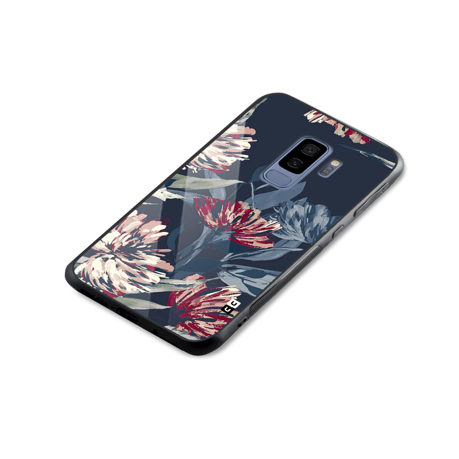 Red Rugged Floral Pattern Glass Back Case for Galaxy S9 Plus