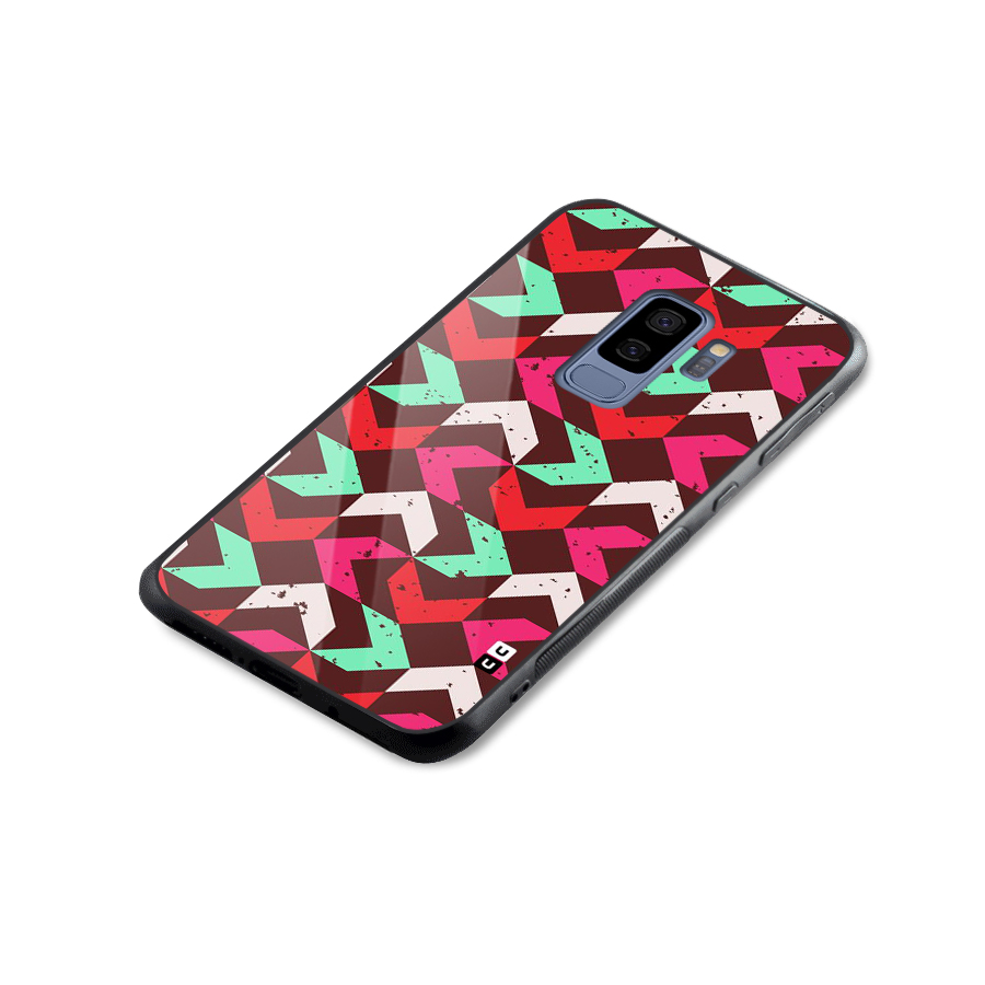 Retro Red Pink Pattern Glass Back Case for Galaxy S9 Plus