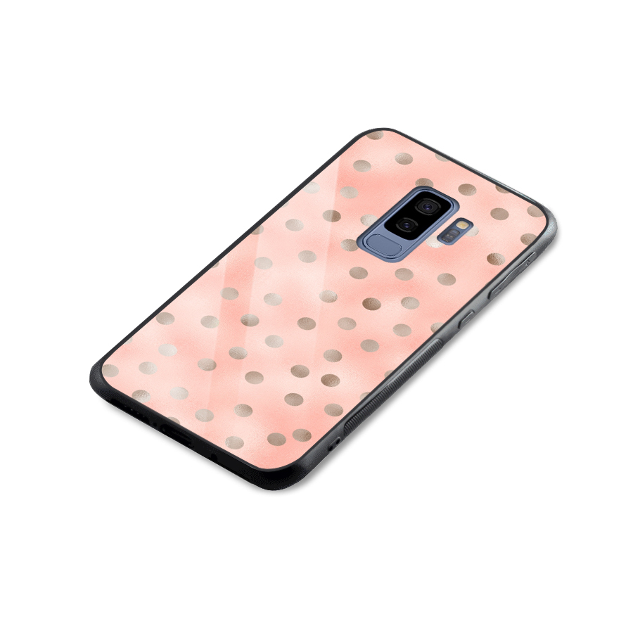 RoseGold Polka Dots Glass Back Case for Galaxy S9 Plus