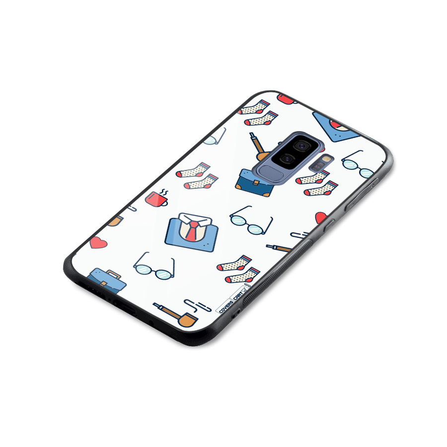 Shirt Spectacles Pattern Glass Back Case for Galaxy S9 Plus