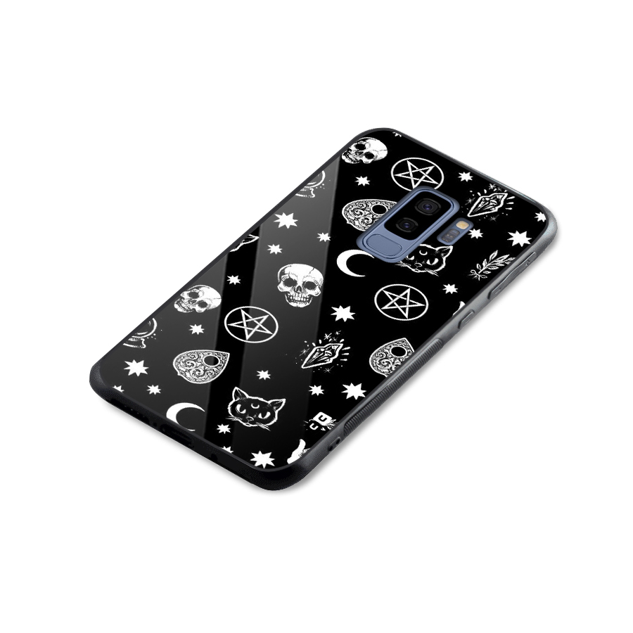 Skull Moon Design Glass Back Case for Galaxy S9 Plus