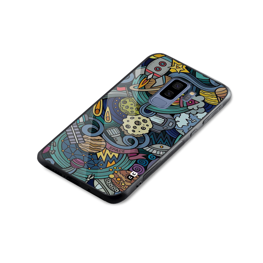 Space Pattern Blue Glass Back Case for Galaxy S9 Plus
