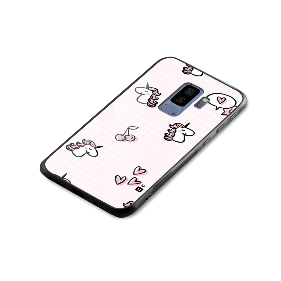 Strawberries And Unicorns Glass Back Case for Galaxy S9 Plus